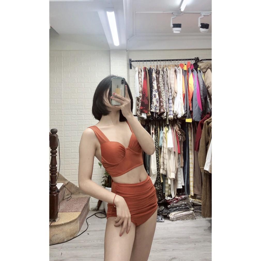 freeship Bikini 2 mảnh cam ️Freeship️ bản to quần cạp cao che bụng mặc đi biển đi bơi mới nhất