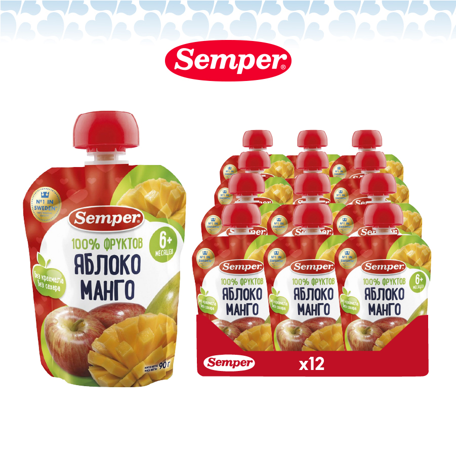 Combo 12 gói mix Trái cây nghiền các vị Semper 90g dành cho bé từ 6 tháng trở lên