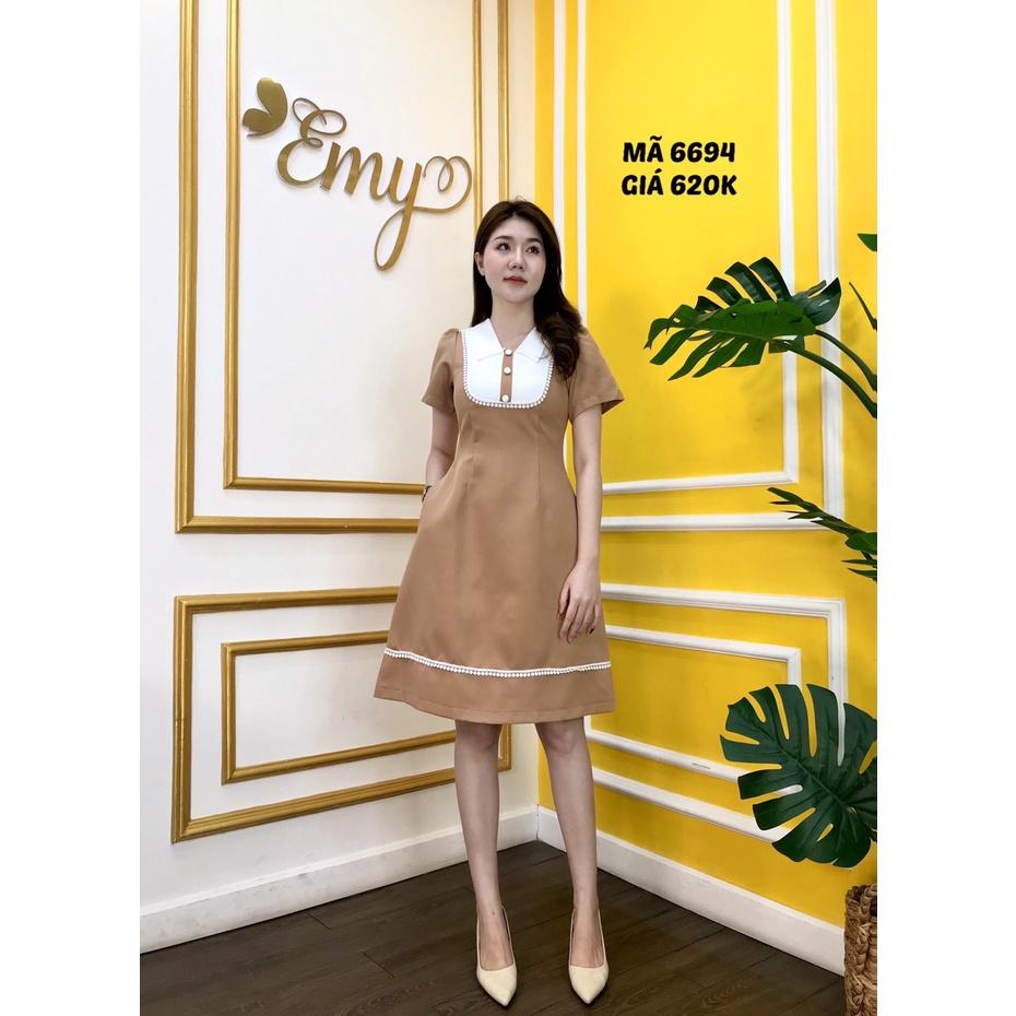 Đầm EMY EM6694 Xoè Phối Lá Cổ Có Túi