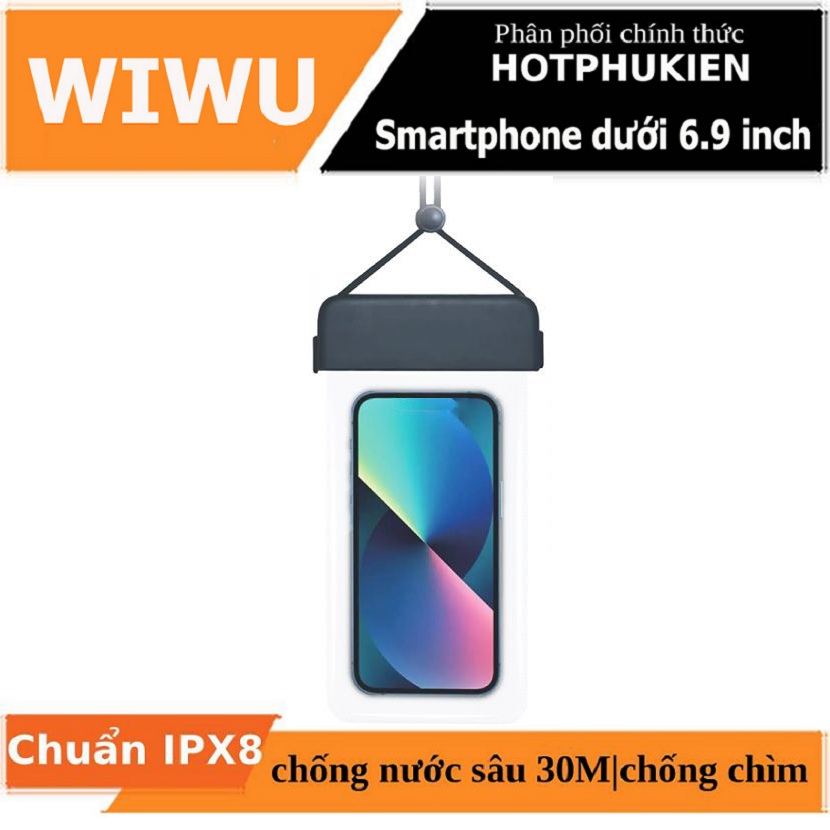 Túi chống nước waterproof cao cấp cho điện thoại 6.9 inch trở xuống chuẩn chống nước IPx8 hiệu WIWU Aqua không ảnh hưởng chất lượng ảnh chụp quay video - hàng nhập khẩu