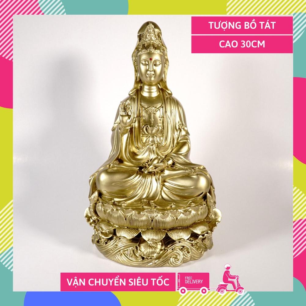 Tượng Phật Bà Quan Thế Âm Bồ Tát ngồi đài sen mạ đồng - Cao 30cm