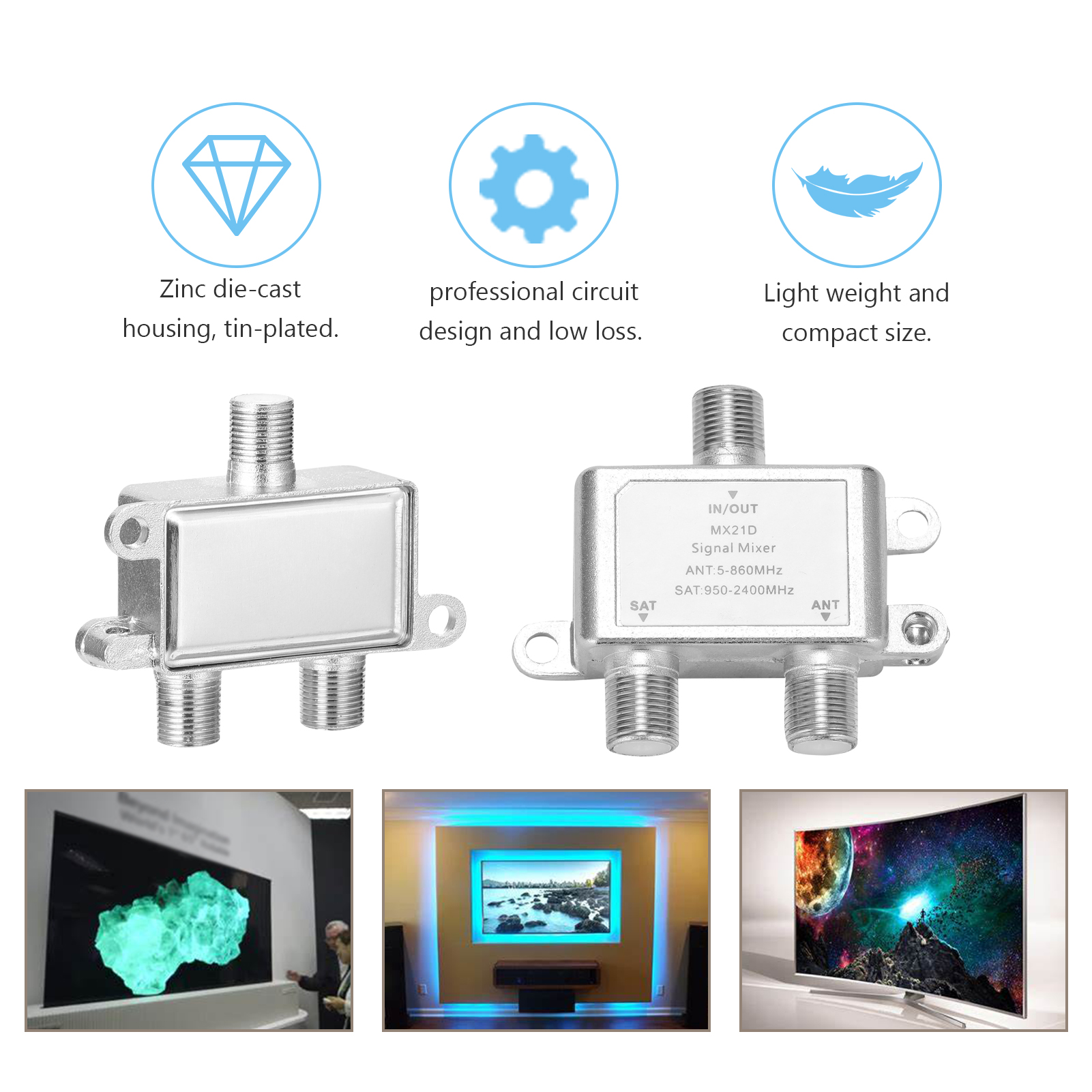 Bộ Trộn Tín Hiệu Truyền Hình Cáp SAT / ANT 2 Cổng Và Bộ Trộn Truyền Hình Vệ Tinh JS-SA01