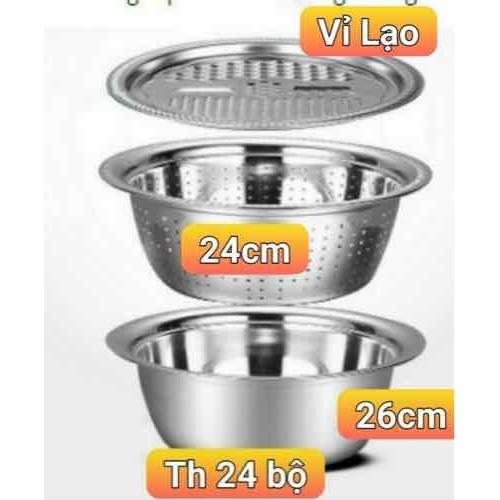 Bộ Rổ Nạo INOX Kèm Chậu Đa Năng 3 Trong 1 S̲I̲Ê̲U̲ ̲T̲I̲Ệ̲N̲ Bát Inox Trộn Rau Củ Kèm Bộ Nạo Đa Năng