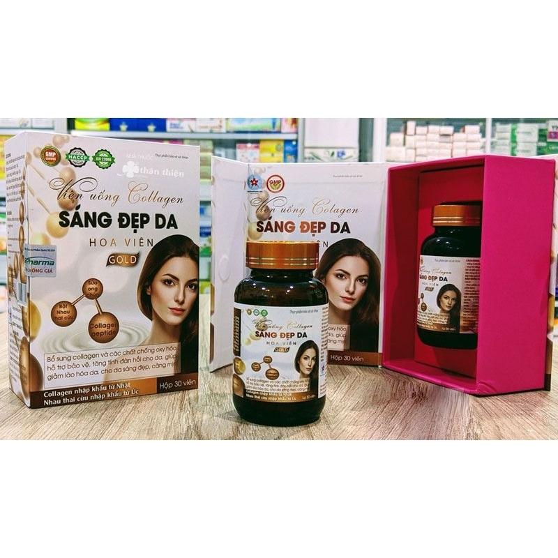 Viên uống Collagen Sáng Đẹp Da Hoa Viên Gold. Bổ sung collagen, chống lão hóa da, giảm nám da, tàn nhang, sáng đẹp da