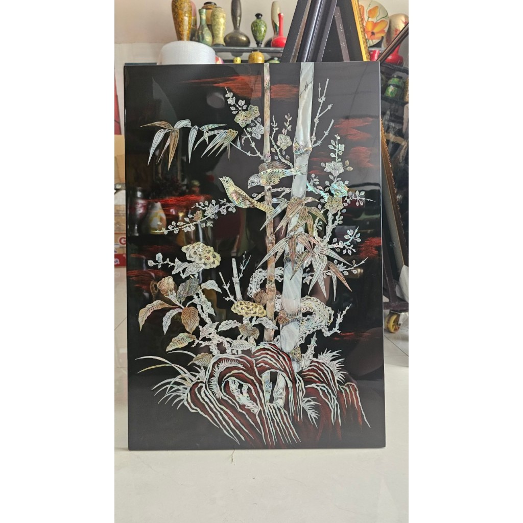 Tranh sơn mài khảm cừ tranh CÁ PHONG THỦY Bộ 4 tấm 80x160 cm hàng cao cấp dày dặn xuất khẩu