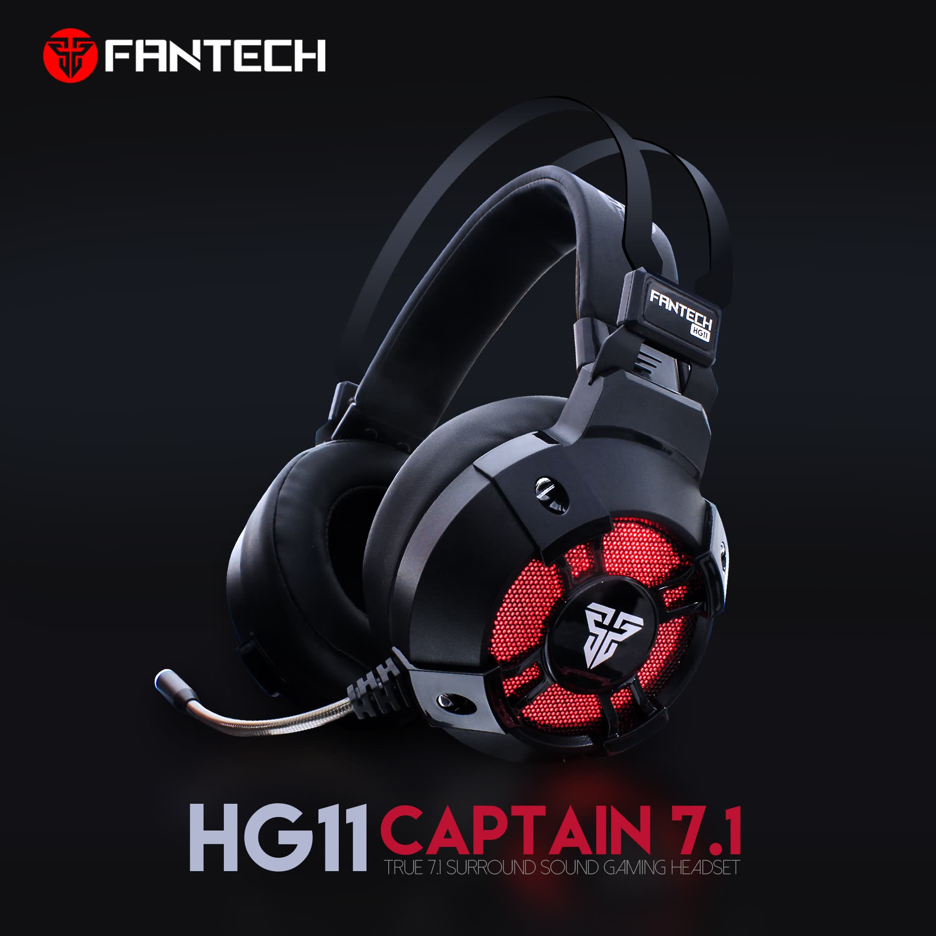 Tai Nghe Chơi Game Nghe Nhạc FANTECH HG11 CAPTAIN 7.1 Có Đèn LED RGB Âm Thanh Vòm 7.1 Kết Nối Qua Cổng USB - Hàng Chính Hãng