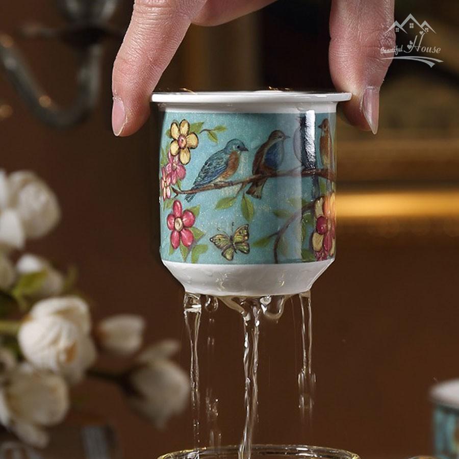 Bộ Ấm Chén Uống Trà Cao Cấp Họa Tiết Chim Xanh ️ Bộ Ấm Trà Cao Cấp Phong Cách Bắc Âu
