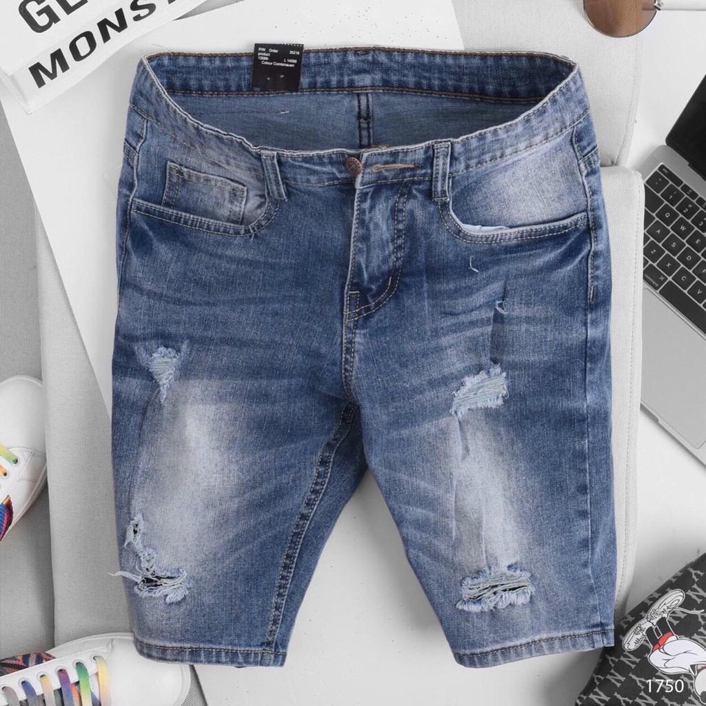 Quần short jean nam thiết kế thời trang phối hợp rách gối King168 , Quần jean nam cao cấp QA03