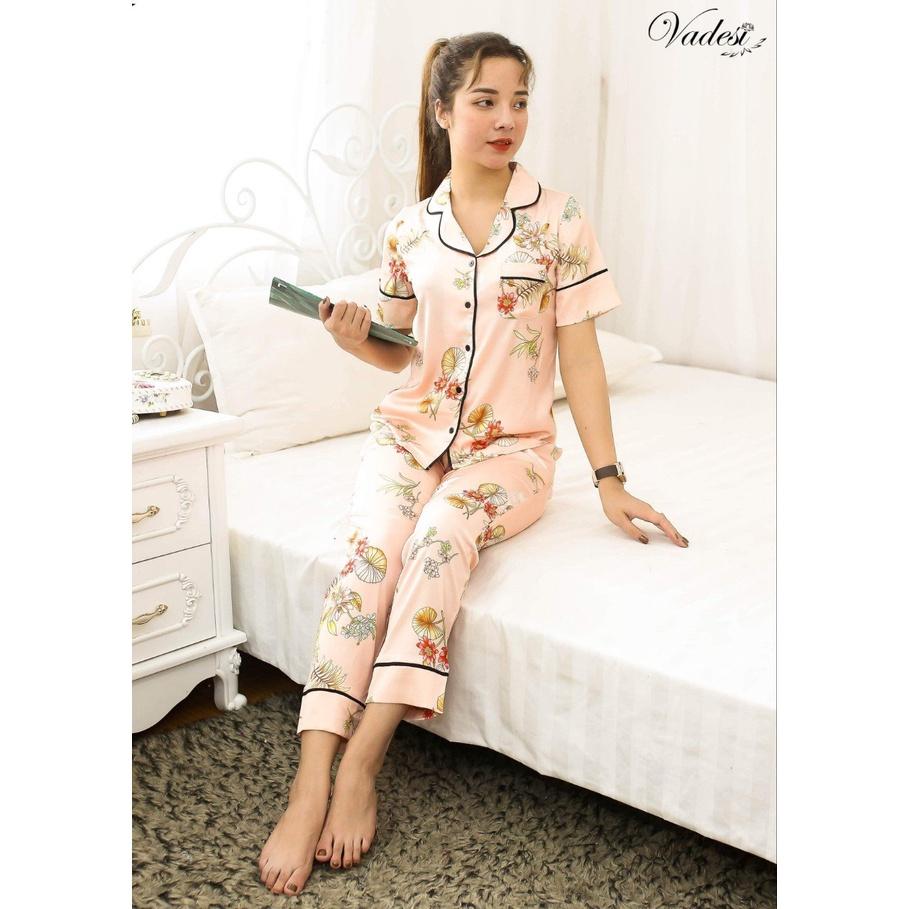 Đồ Ngủ Pijama Nữ Bộ Quần Dài Tay Ngắn Lụa Cao Cấp Mặc Nhà Đẹp Mềm Mịn Thấm Hút Thoáng Mát – VADESI