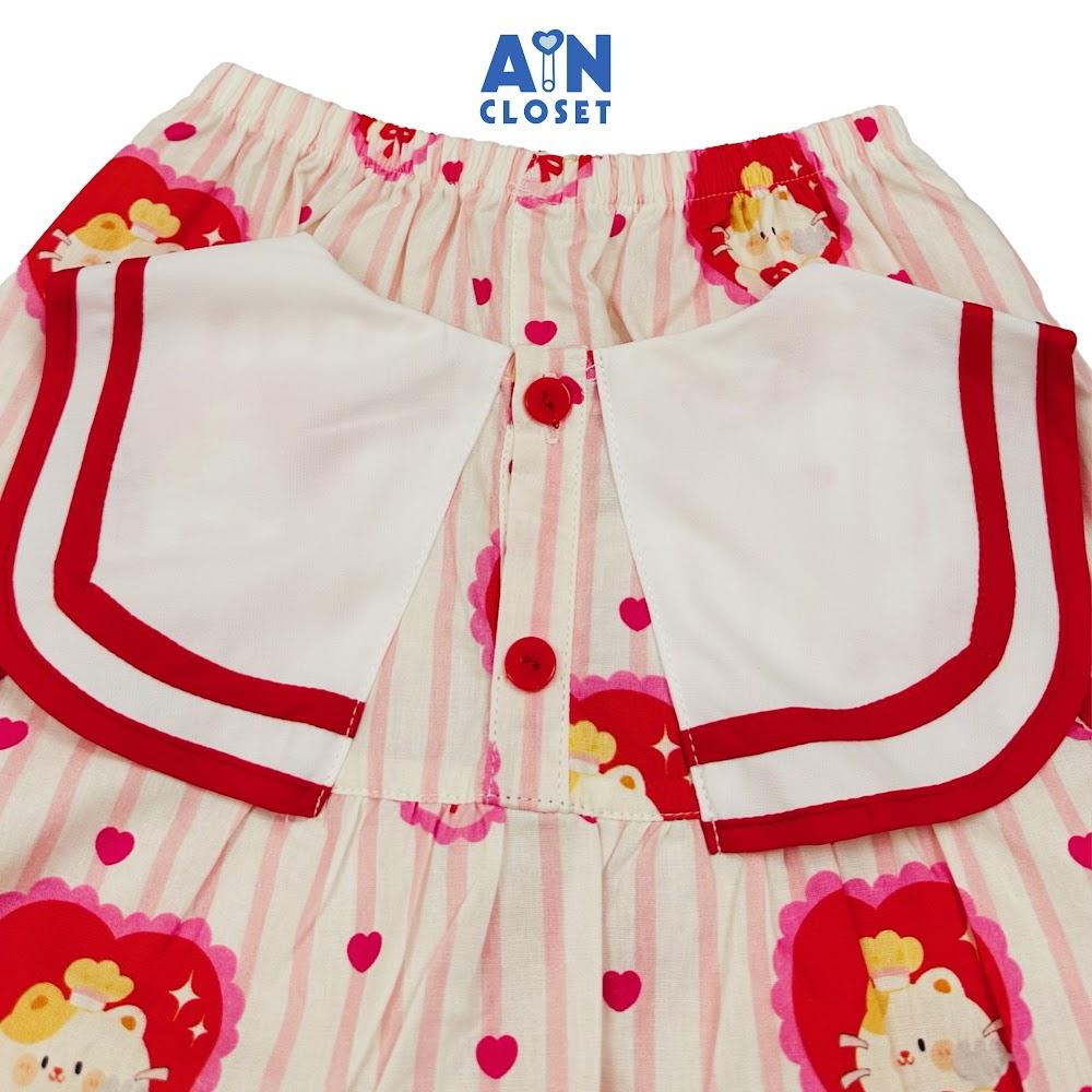 Bộ quần áo Ngắn bé gái họa tiết Kẻ Mèo Tim Đỏ Cotton - AICDBGNAVWCS - AIN Closet