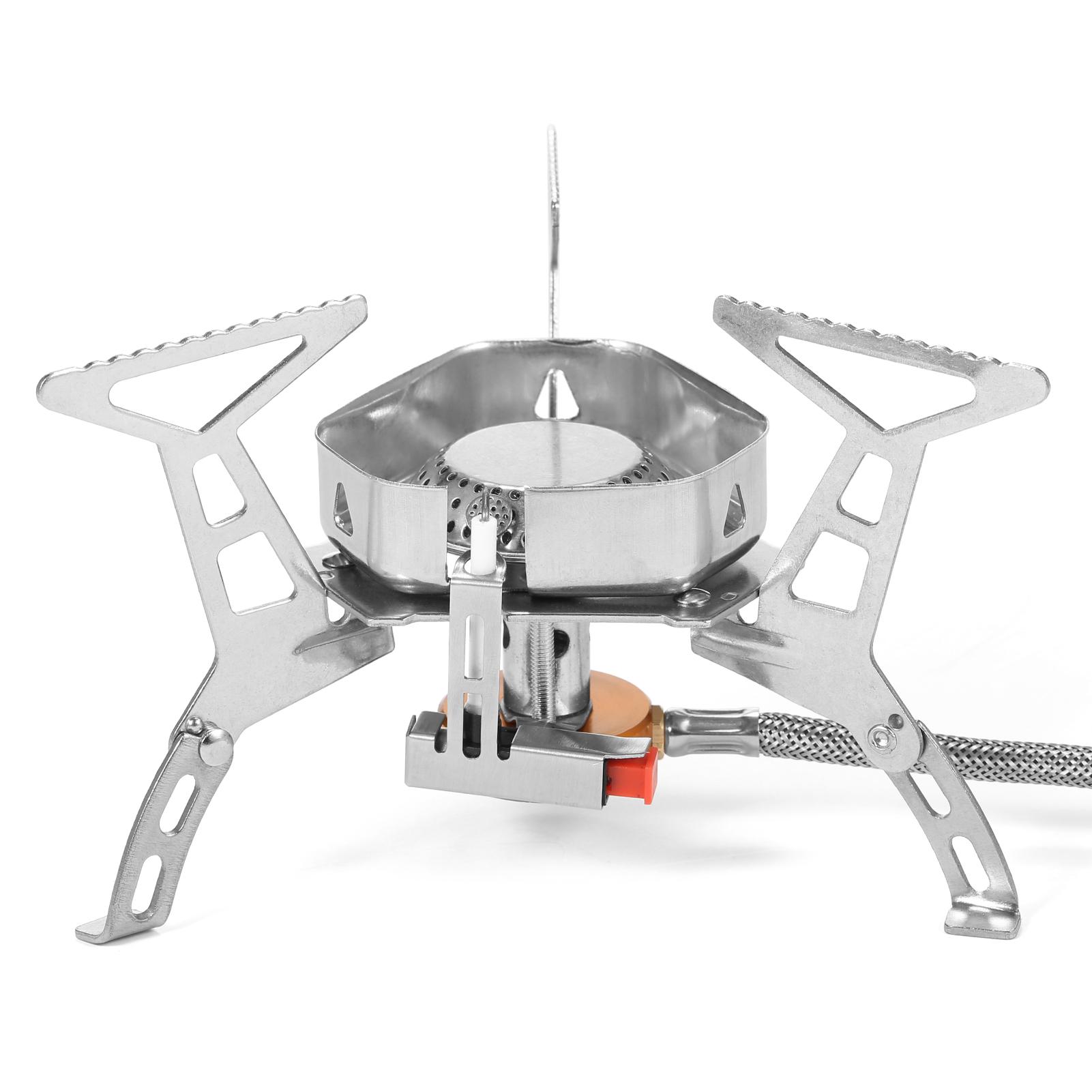 3500W Windproof Camping Gas Burner with Adapter Portable Backpacking Stove with Piezo Ignition for Outdoor Cooking Hiking Picnic