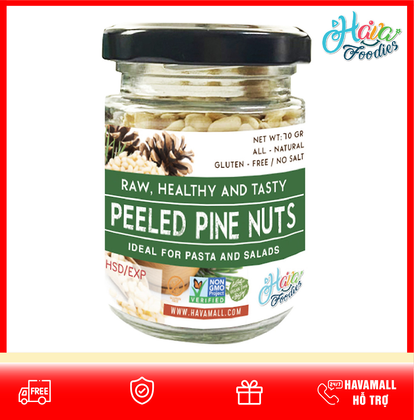 Hạt Thông Tách Vỏ Havafood Hủ Thủy Tinh 70g – Peeled Pine Nuts