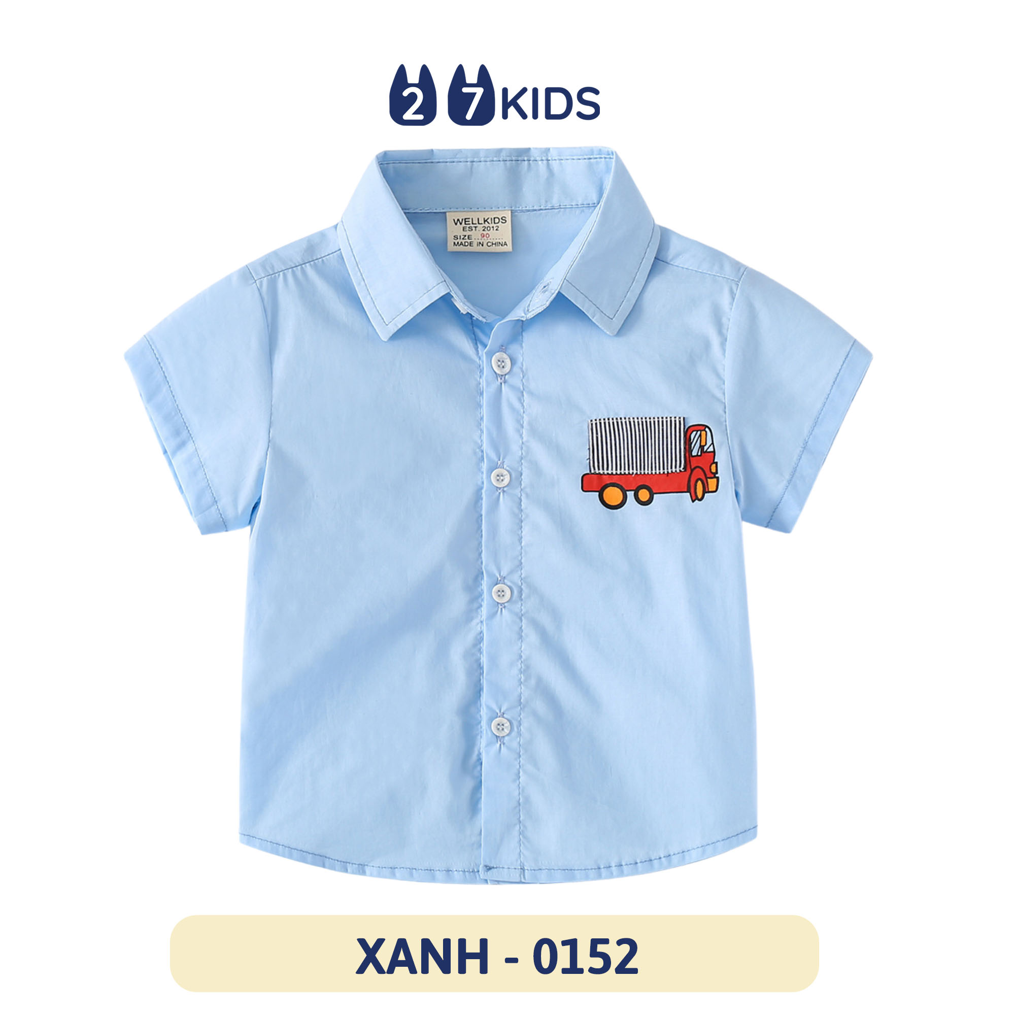 Áo sơ mi bé trai ngắn tay 27Kids WELLKIDS áo cổ bẻ vải mềm đi học nam cho trẻ từ 2-8 tuổi BSSH2