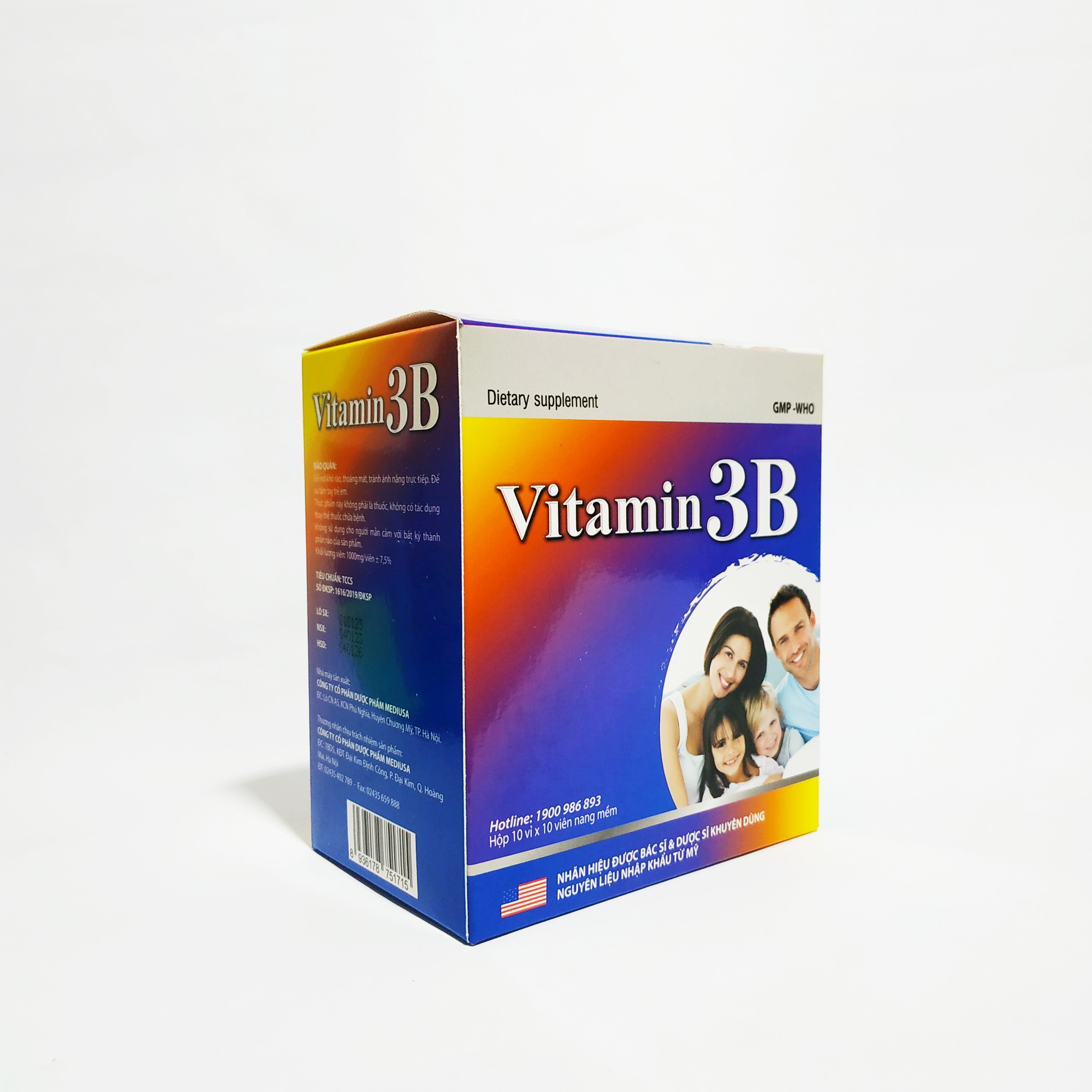 Vitamin 3B Nguyên Liệu Nhập Khẩu Mỹ - Bổ Sung Các Vitamin Nhóm B - Bồi Bổ Sức Khỏe - Giảm Đau Dây Thần Kinh - Hộp 100 Viên