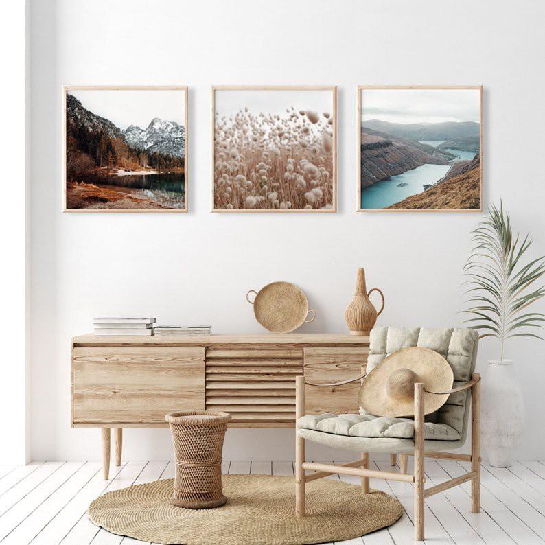 18 bộ 3 tranh thiên nhiên tranh treo tường canvas, có tặng đinh móc đi kèm.