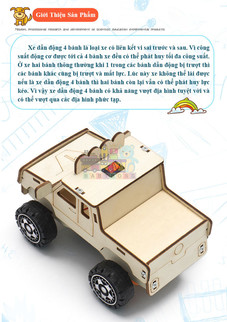 [Kèm Pin] Bộ Đồ Chơi Khoa Học Tự Làm Xe Địa Hình, Bộ Đồ Chơi Lắp Ghép STEM Mô Hình Xe Địa Hình , Bộ Đồ Chơi Gỗ Cao Cấp Khoa Học Tự Làm DIY Wood Steam