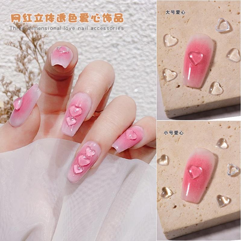 Set 100 Trái Tim Quả ĐàoTrong Suốt Pha Lê Đính Móng