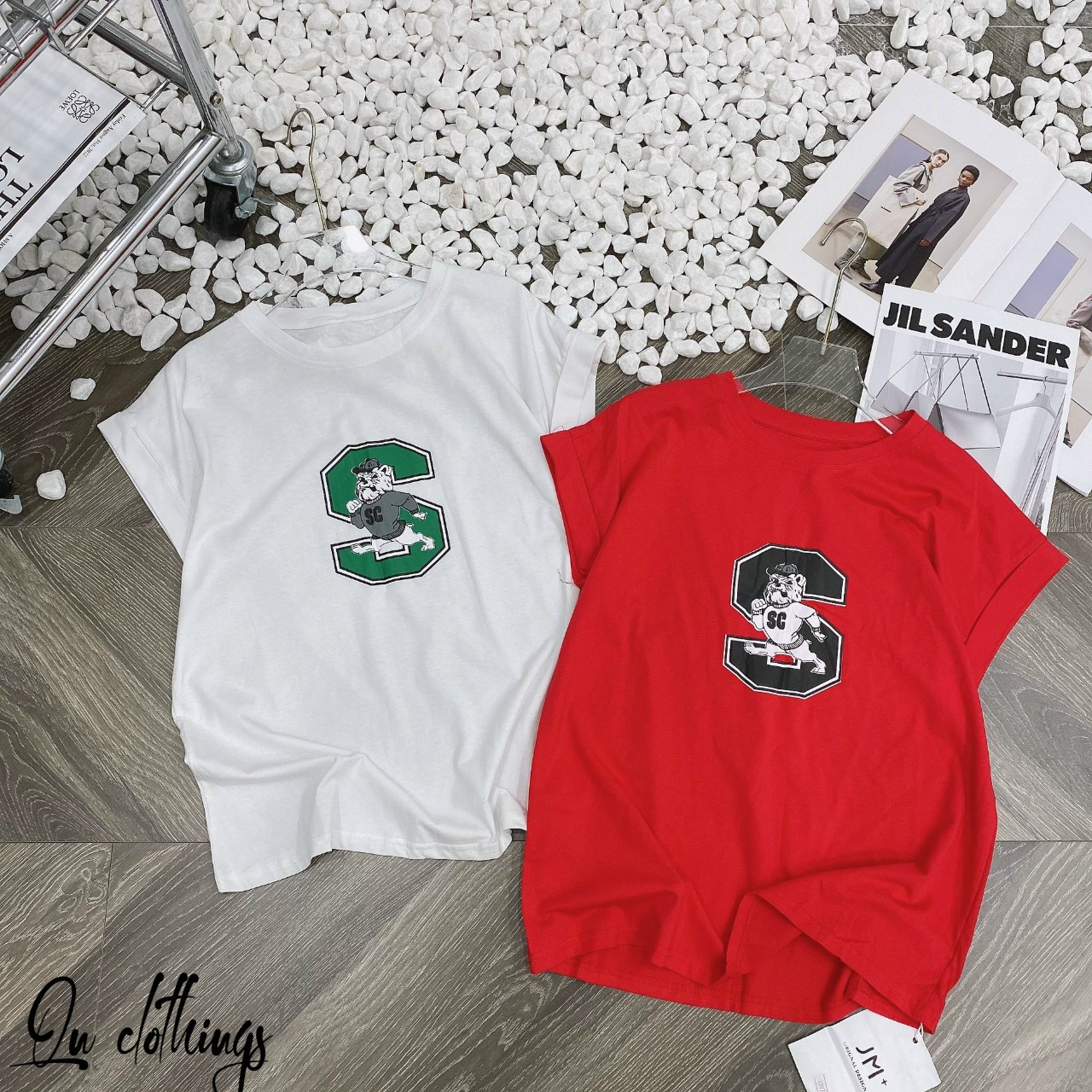 Áo thun S tay lật phom rộng vừa