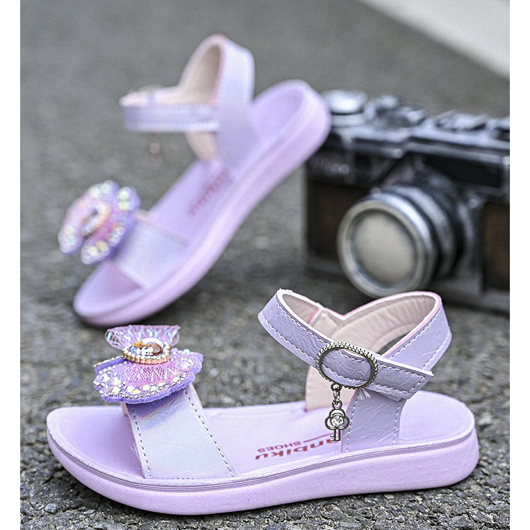 Sandal đính nơ hình công chúa cho bé gái - Xăng đan đi học cho bé gái TTV60