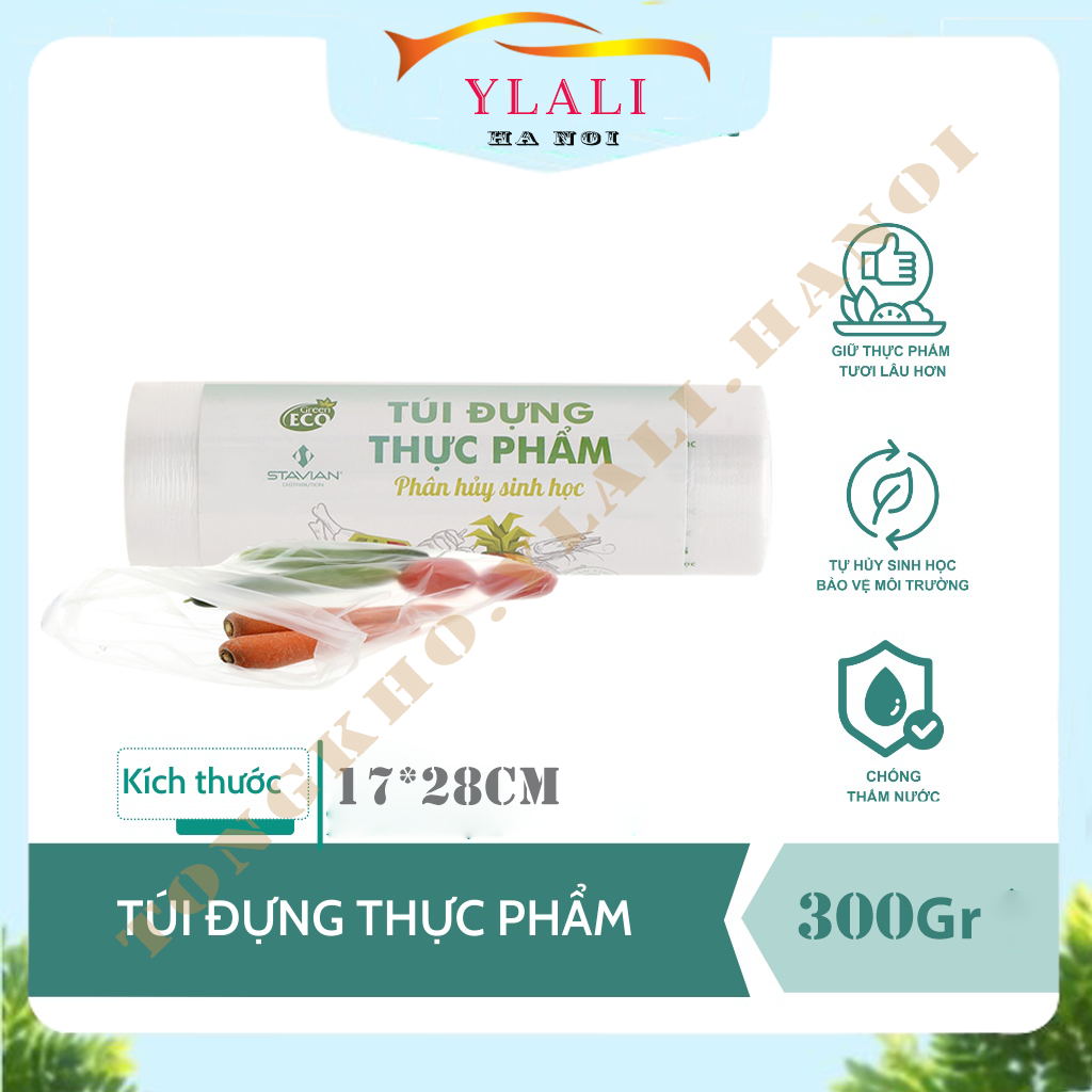 Túi đựng thực phẩm, túi đựng thực phẩm tự hủy sinh học cuộn 300Gr 17*28cm