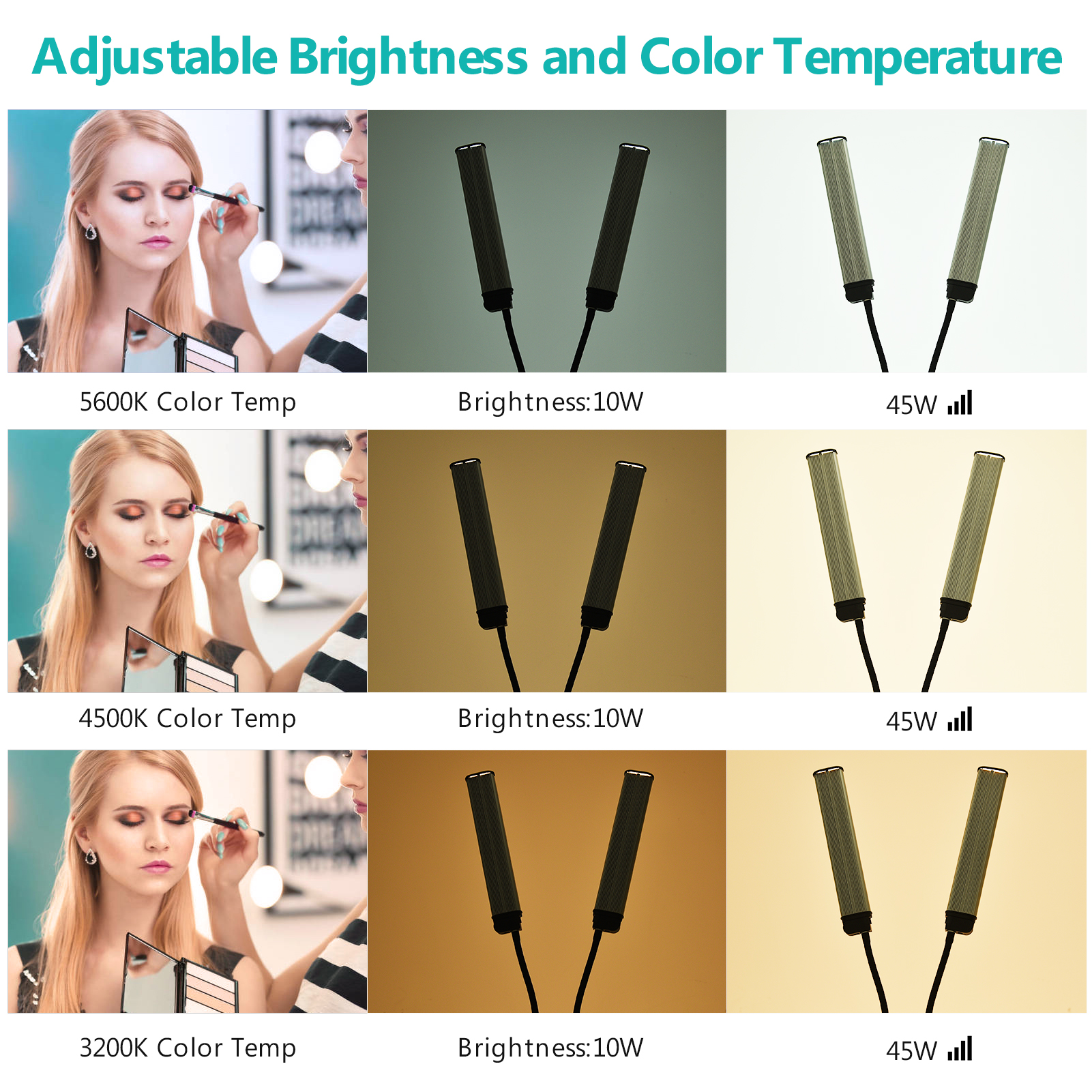 Đèn LED làm đẹp có thể thay đổi màu 3200K-4500K-5600K 3 Chế độ chiếu sáng 45W