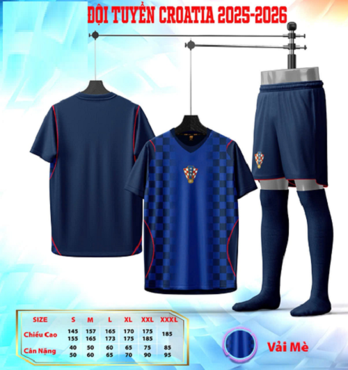 Bộ Quần Áo Bóng Đá Người Lớn - Croatia 2025 ( Vải Mè )