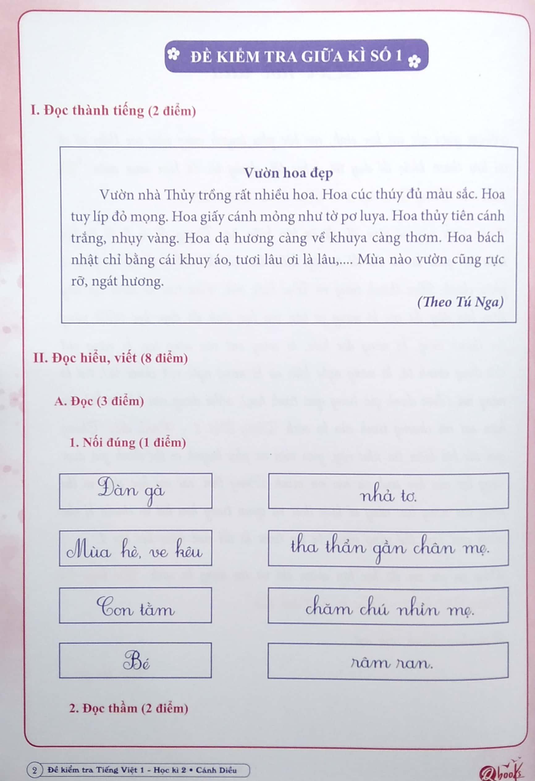 Đề Kiểm Tra Tiếng Việt Lớp 1 - Học Kì 2