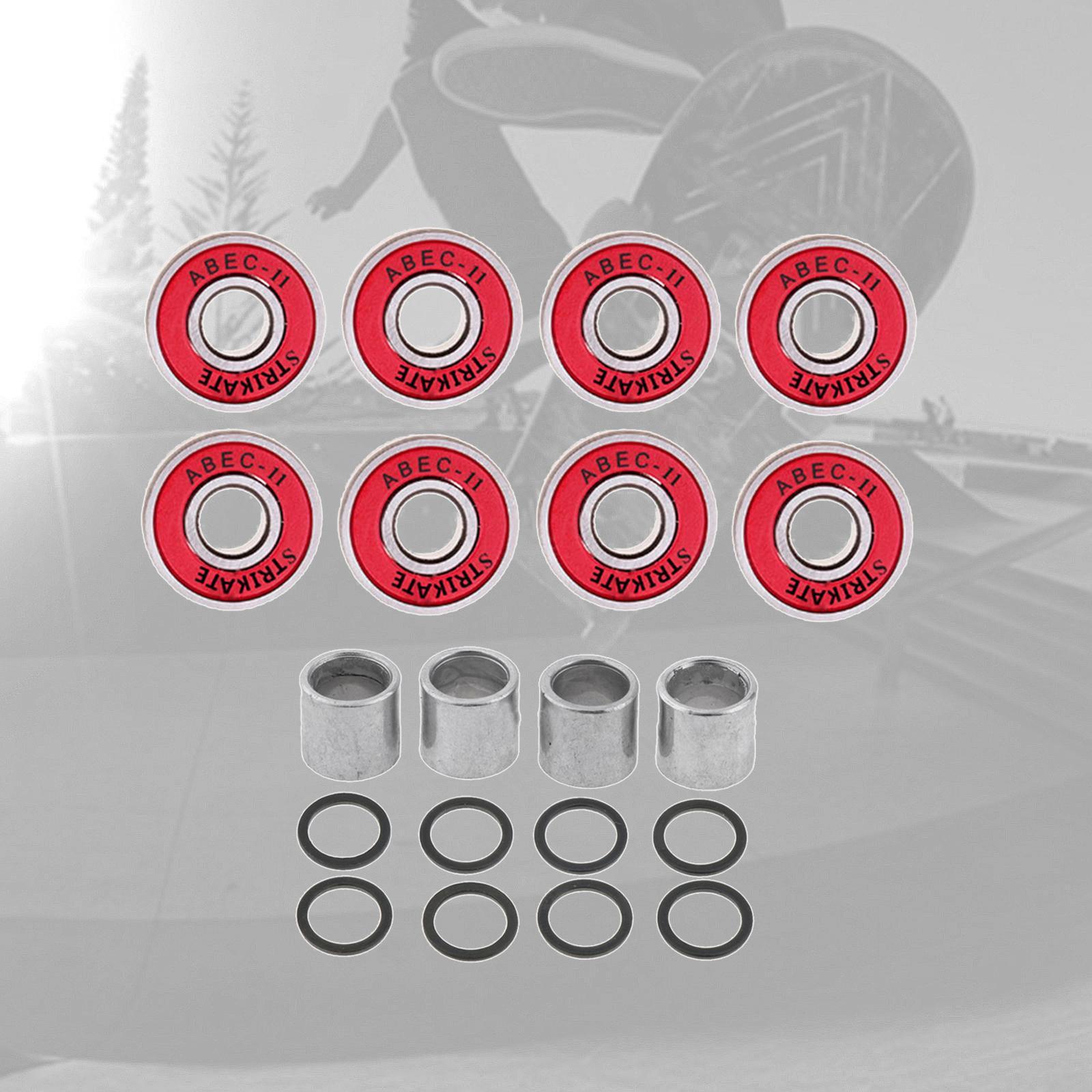 Set of 8 Skateboard Bearings Abec 11 with Spacers, Washers