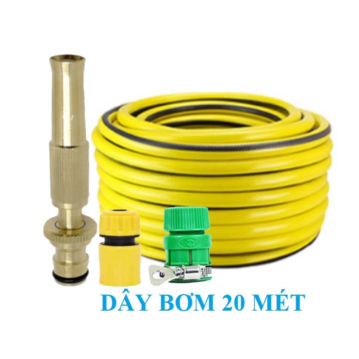 Bộ dây vòi xịt nước rửa xe, tưới cây . tăng áp 3 lần, loại 20m 206701-1 đầu đồng, cút, nối PE