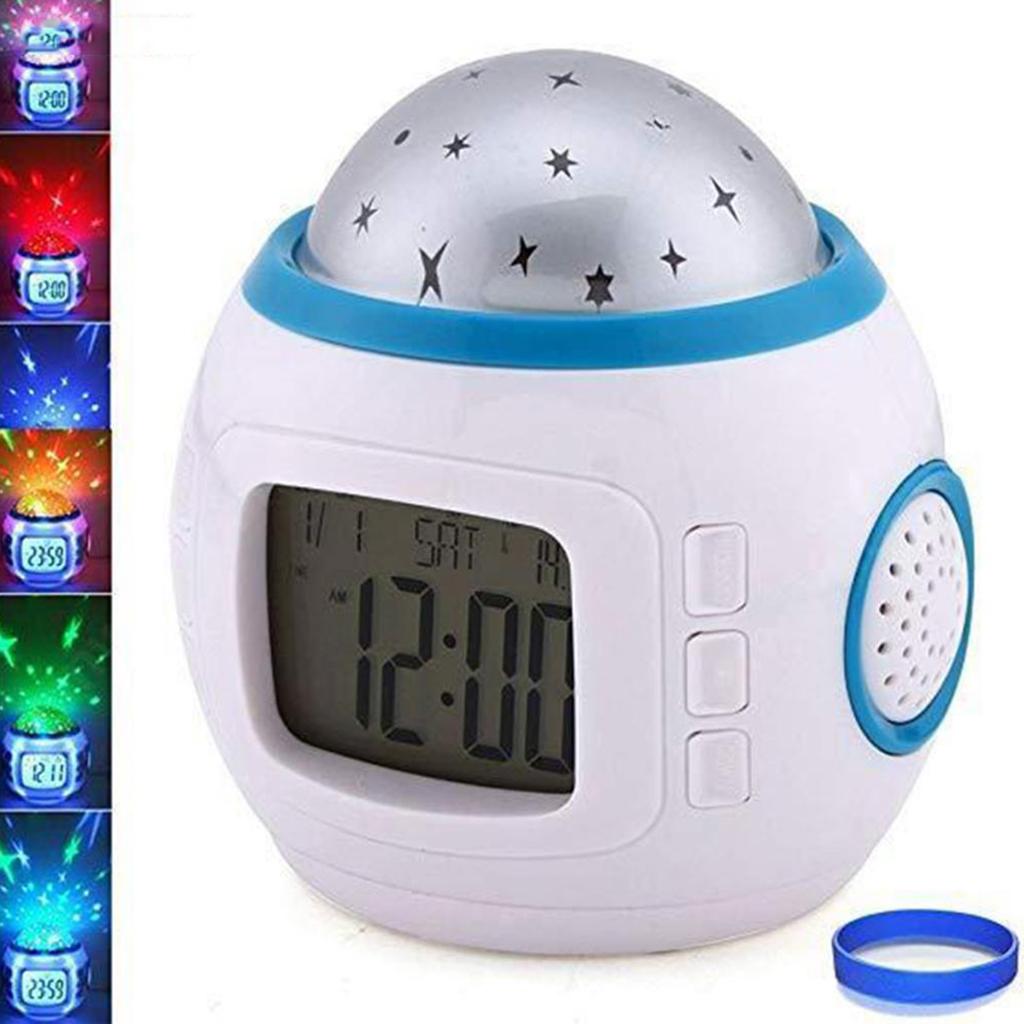 Sky Star Night Light Projector Lamp Kids Bedroom Music Alarm Clock White