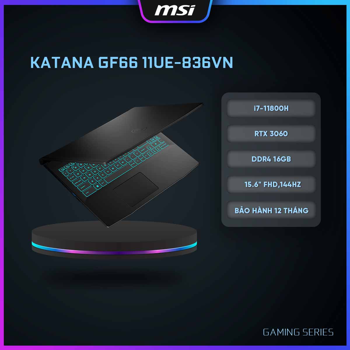 MSI Laptop Gaming Katana GF66 11UE-836VN|i7-11800H|RTX 3060|DDR4 16GB| 512GB SSD|15.6&quot; FHD,144Hz [Hàng chính hãng]