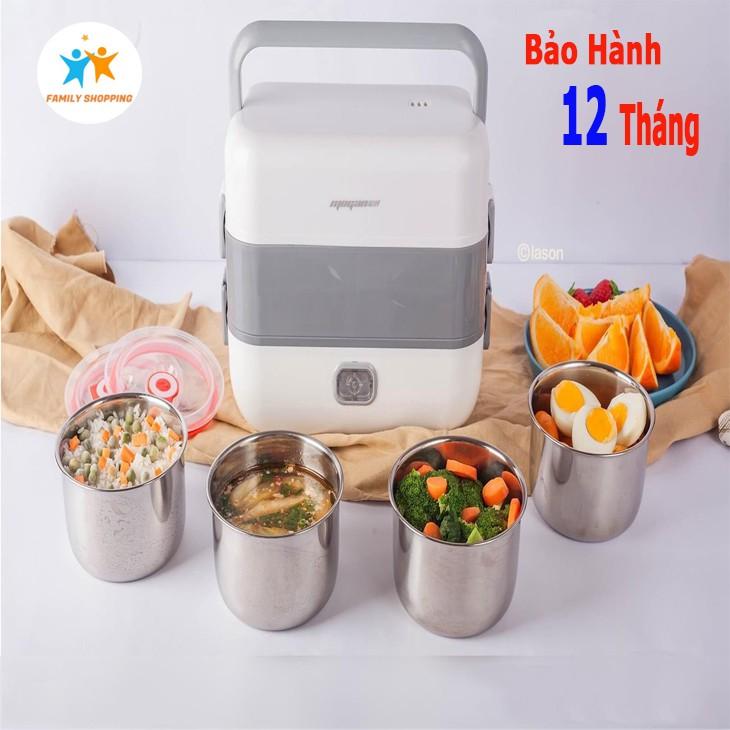 Hộp cơm cắm điện văn phòng Lunch Box tự nấu hộp cơm hâm nóng thức ăn 2 tầng 4 khay inox 304 có nắp chống tràn