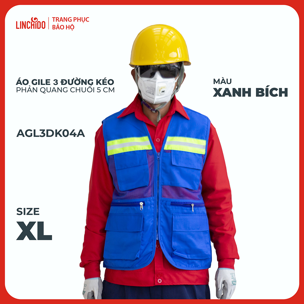 Áo Gile Kỹ Sư, Giám Sát Công Trình, Bảo Hộ Lao Động, 3 Đường Kéo, 6 Túi - Mã AGL3DK04A