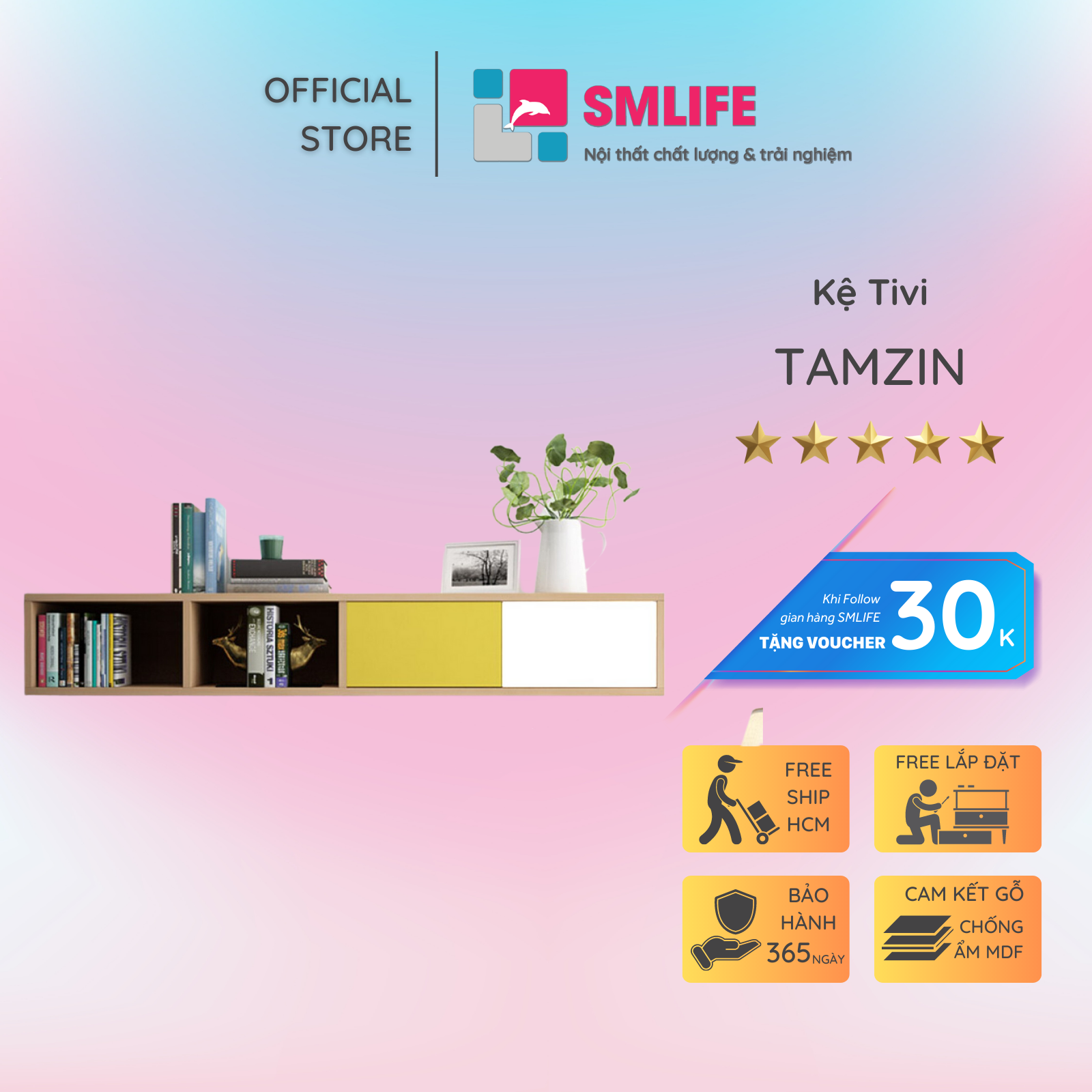 Kệ Tivi gỗ hiện đại SMLIFE Tamzin | Gỗ MDF dày 17mm chống ẩm | D160xR25xC25cm