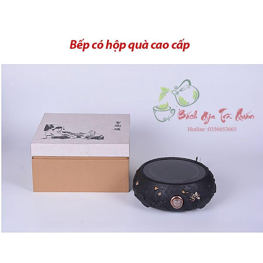 Bếp Điện Hồng Ngoại Đun Ấm Tetsubin - Vỏ Đúc Gang Thủ Công -Họa Tiết Tam Ngư Chầu Nguyệt - Công Suất 1500w