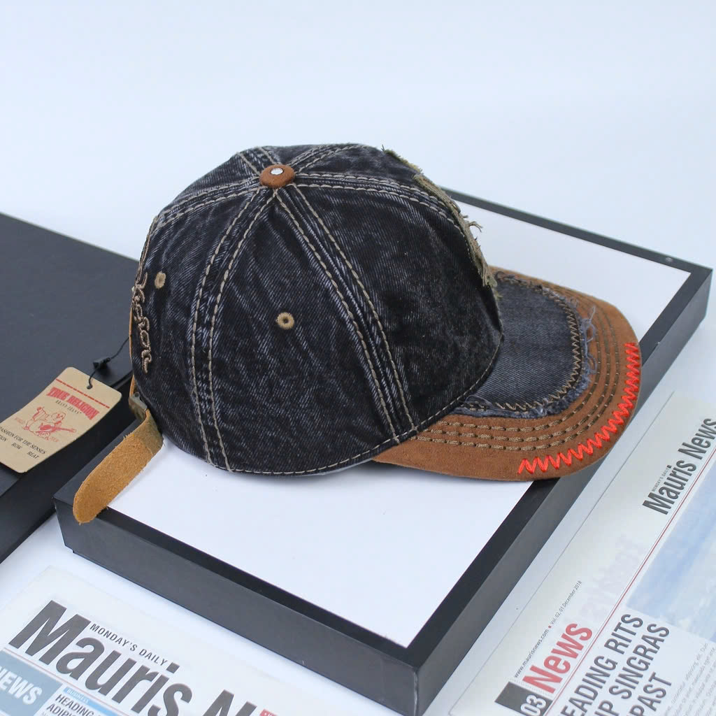 Nón nam, mũ lưỡi trai Ông Địa U lệch phối vải jeans form đẹp thời trang đường phố