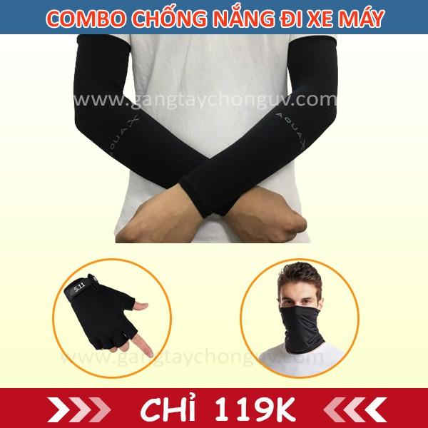 Combo chống nắng đi xe máy cho nam | Bộ 3 sản phẩm găng tay AquaX- găng tay cụt ngón 511 - khăn ống đa năng