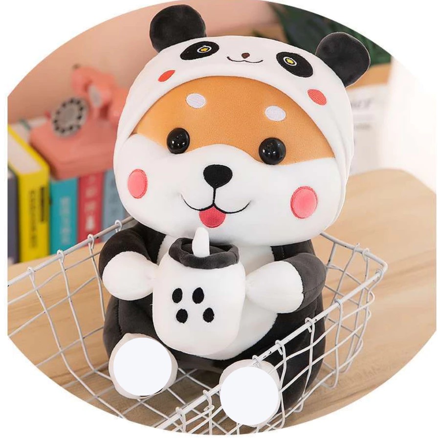 Thú nhồi bông shiba má hồng ôm bình sữa đáng yêu - Size từ 45cm đến 55cm - Quà tặng gấu bông shiba cosplay gấu trúc, thỏ êm mịn cho bé