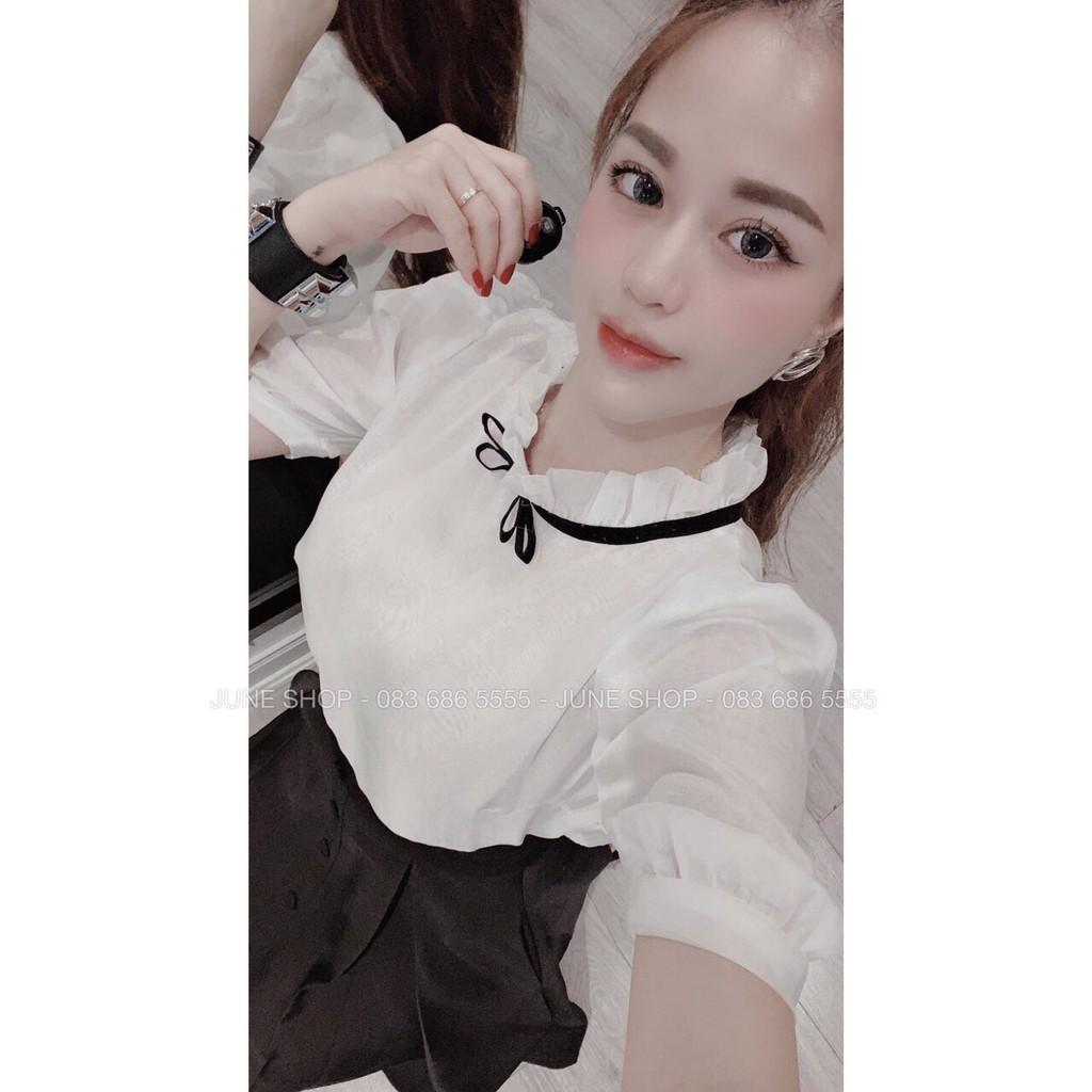BÁN SỈ SET SƠ MI CỔ BÈO TAY BỒNG + CHÂN VÁY ĐEN
