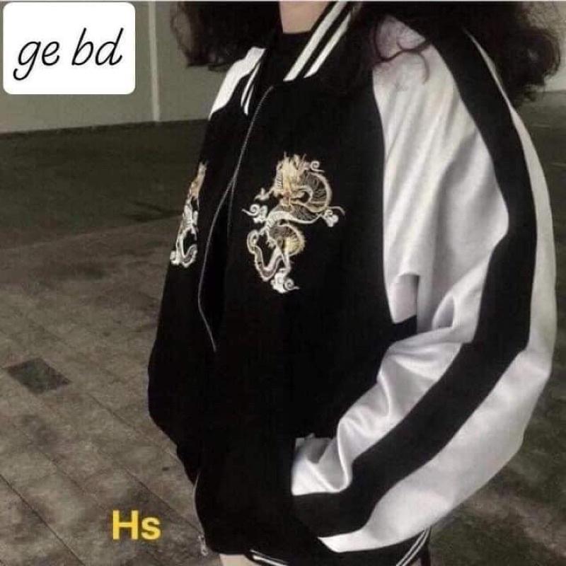 Áo khoác bomber thêu rồng thể thao nam nữ unisex, áo khoác gió dù 2 lớp