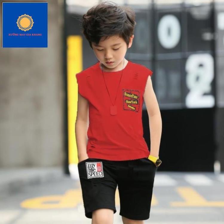 Đồ bộ quần áo thun bé trai, sát nách, thun cotton thoải mái vận động - Xưởng may - Gia Khang.