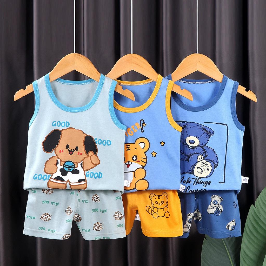 Bộ quần áo trẻ em (9 - 36 tháng) chất cotton mùa hè bé trai bé gái phiên bản Hàn Quốc không tay nhiều hình lựa chọn