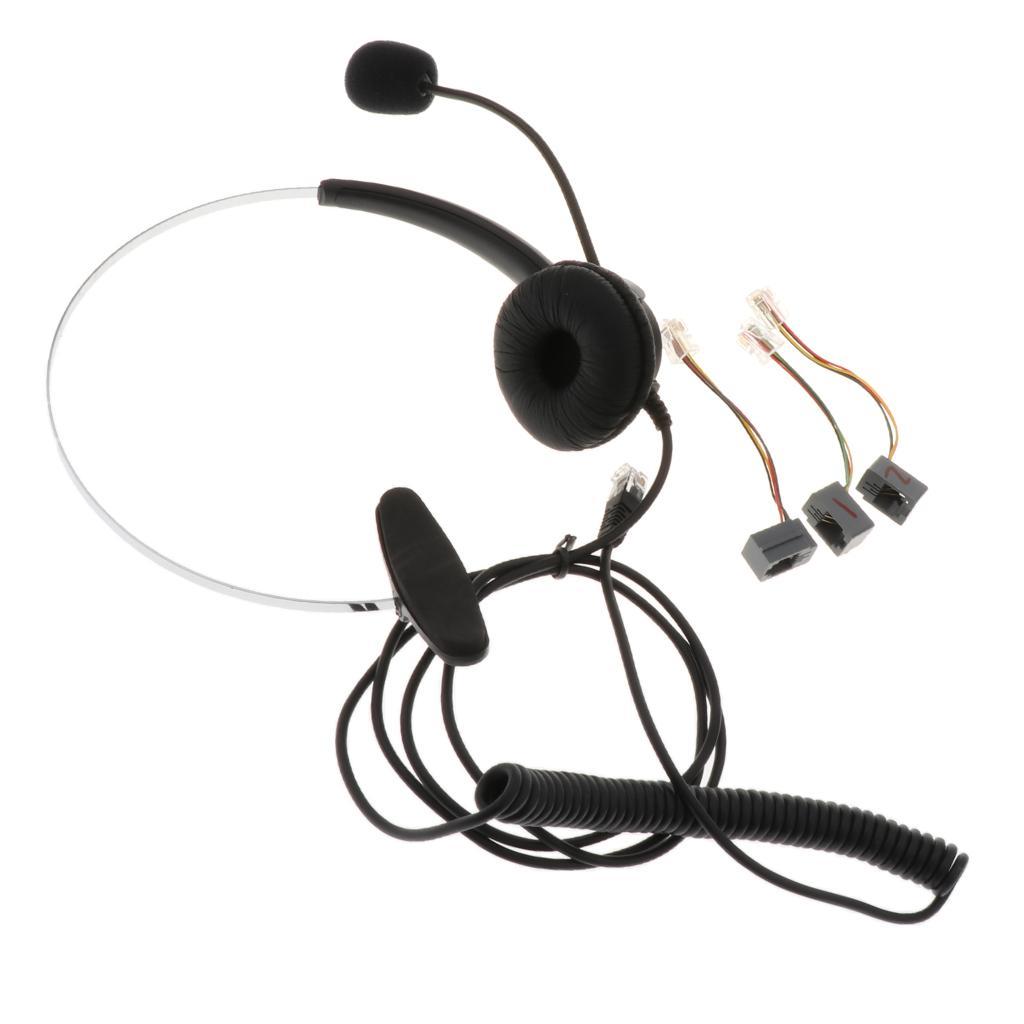 4X Call Center Monaural Headset & Coiled Cable Plug for