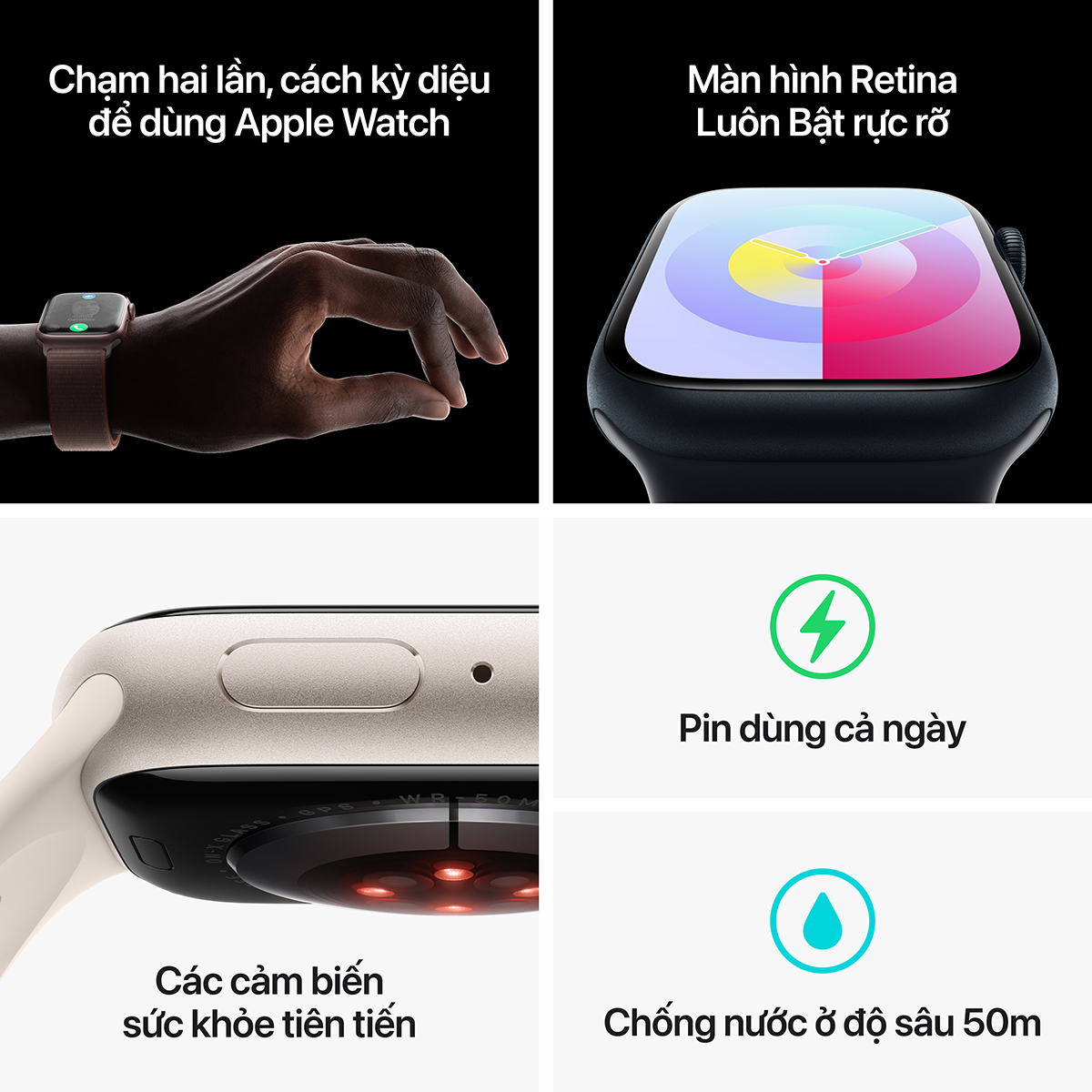 Apple Watch Series 9 GPS Sport Band (Viền Nhôm, Dây Cao Su)