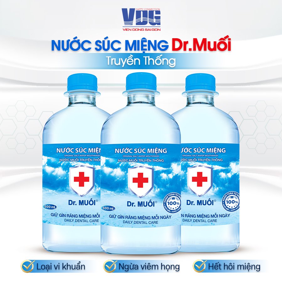 Nước súc miệng Dr. Muối truyền thống -Loại vi khuẩn, ngừa viêm họng, hết hôi miệng, chống sâu răng