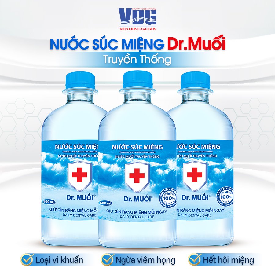 Nước súc miệng Dr. Muối truyền thống (500ml)-Loại vi khuẩn, ngừa viêm họng, hết hôi miệng, chống sâu răng