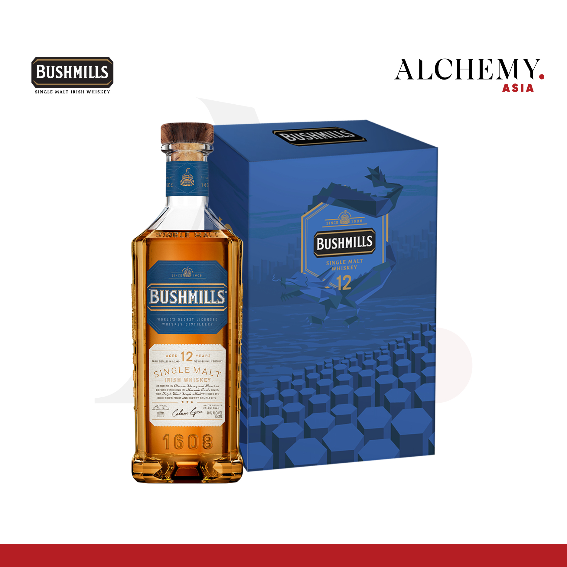 Rượu Bushmills Single Malt 12 Years Old 40% 1x0.7L