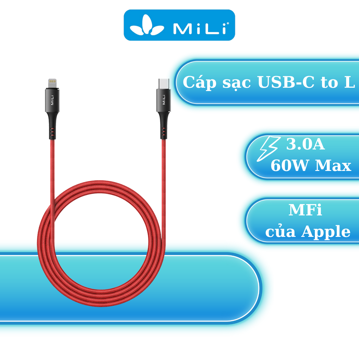 Cáp sạc C to L - MiLi siêu bền - HI-L90 - Hàng Chính Hãng 