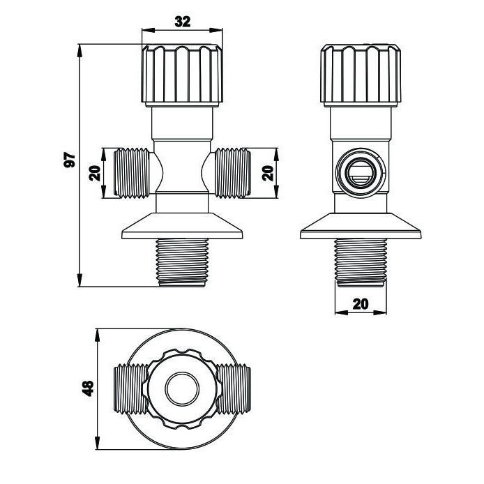 DV01 - Van chia nước, van khoá nước 3 đầu chờ