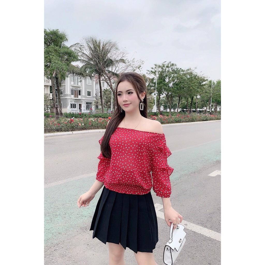 Áo Sơ mi nữ tay lỡ mặc 2 kiểu trễ vai và không trễ vai ,chất liệu voan hoa nhí sang chảnh, trẻ trung